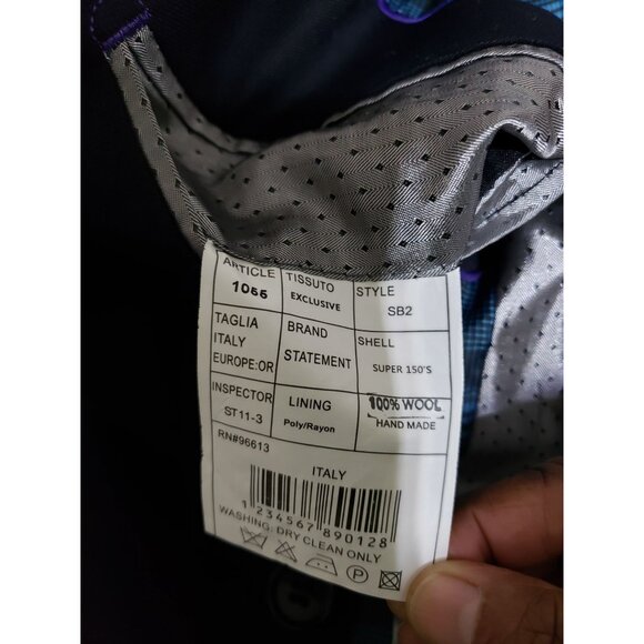 Statement navy, plaid lining, 100% wool blazer,  sport coat,  jacket, size 44L - Picture 11 of 11